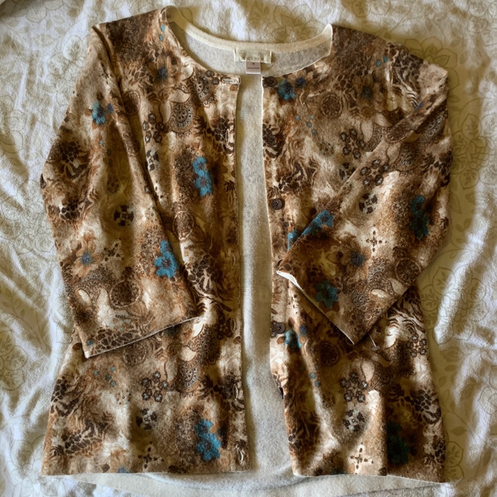 Christopher Banks Brown/Turquoise Print Cardigan